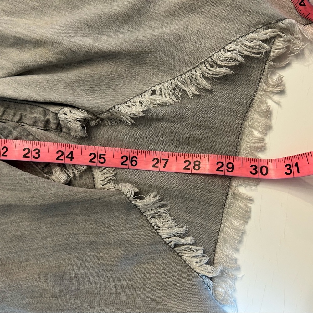 Hester & Orchard Medium Gray Relaxed Tencel Rolled Sleeves Fringe Button Up Top - Picture 7 of 8